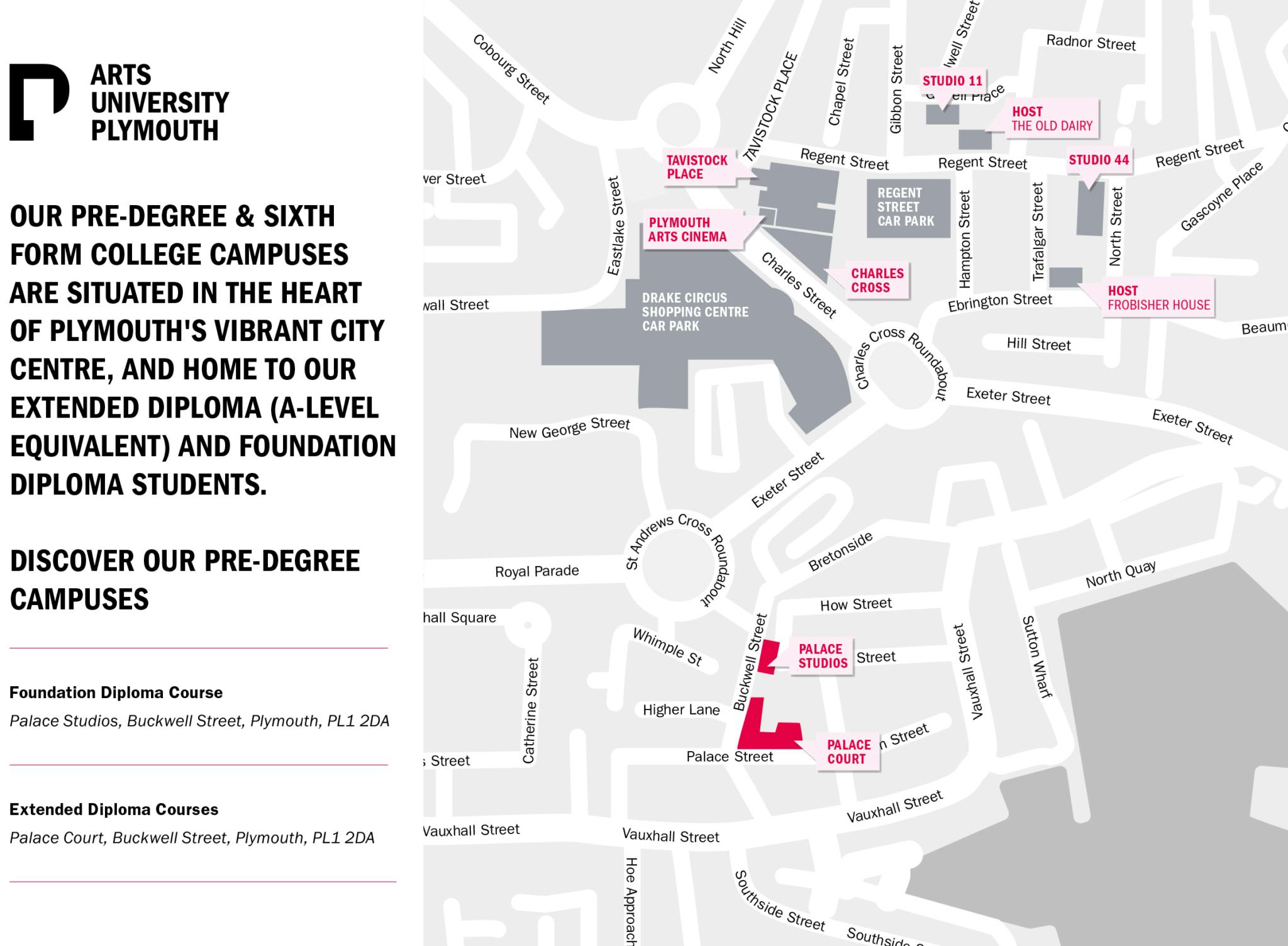 Arts University Plymouth Palace Court and Palace Studios Map