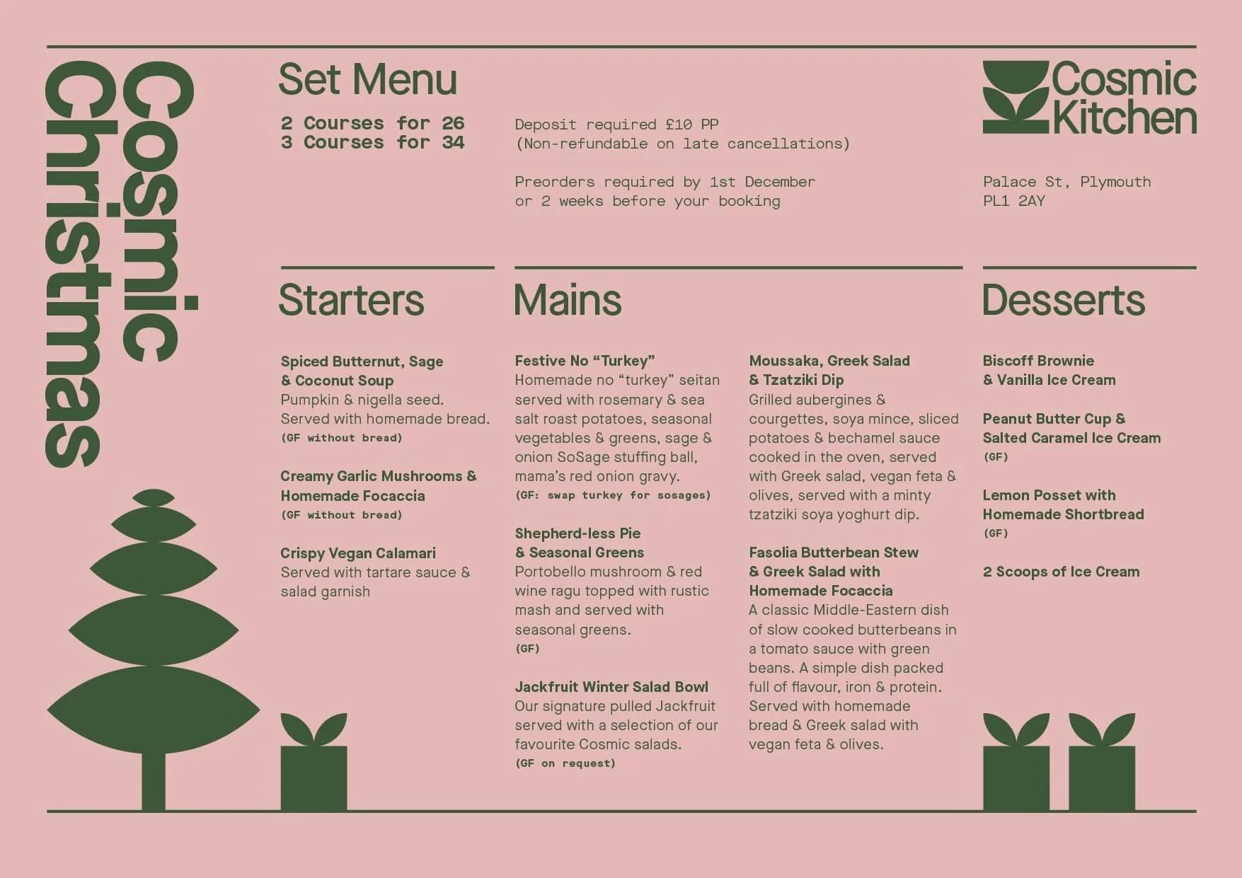 Cosmic Kitchen Christmas menu 2023